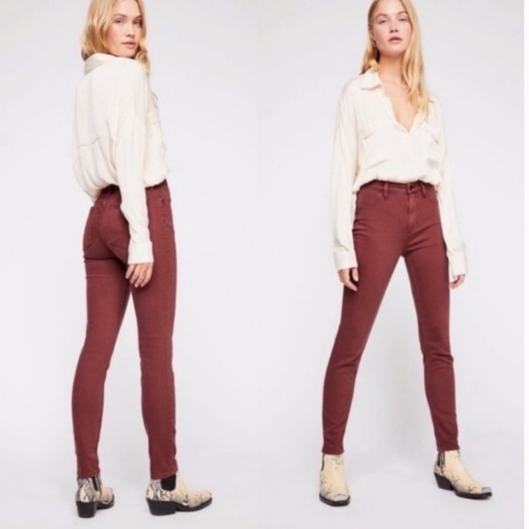 Free People Burgundy Women's Stretchy Denim Jeans Size 26 NWOT - Picture 2 of 14